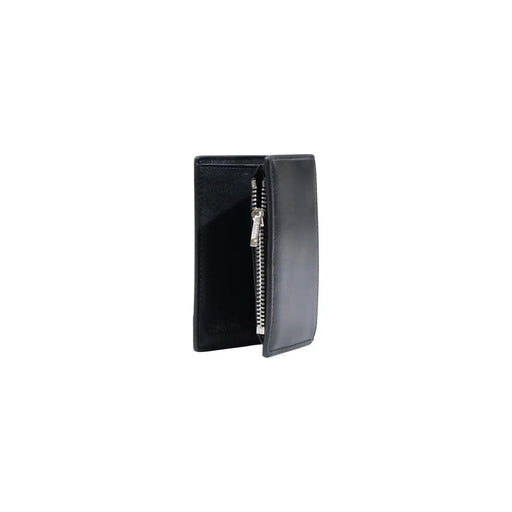 Calvin Klein Portefeuille homme en cuir noir avec fermeture éclair argentée et poche zippée pour un rangement sécurisé