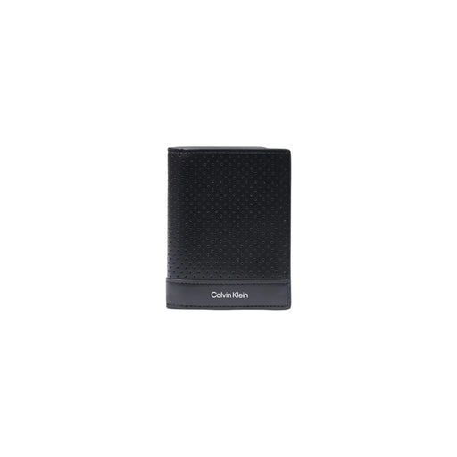 Calvin Klein Portefeuille homme en cuir noir avec poche zippée, texture perforée et design minimaliste