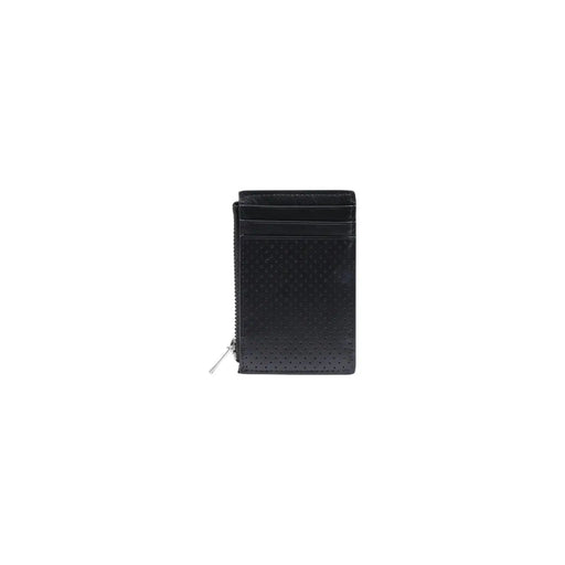 Calvin Klein Porte-cartes homme en cuir noir perforé avec fermeture éclair argentée pour un rangement sécurisé, 13 cm