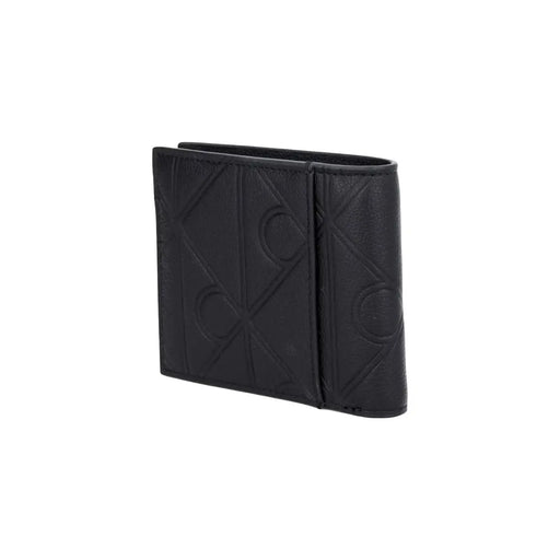 Calvin Klein Portefeuille zippé en cuir noir pour homme avec motif géométrique en relief, dimensions : L 2 x H 9 x P 2 cm