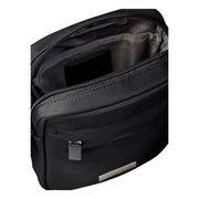 Calvin Klein men black nylon clean reporter bag with sleek minimalist design and silver-toned metal accents