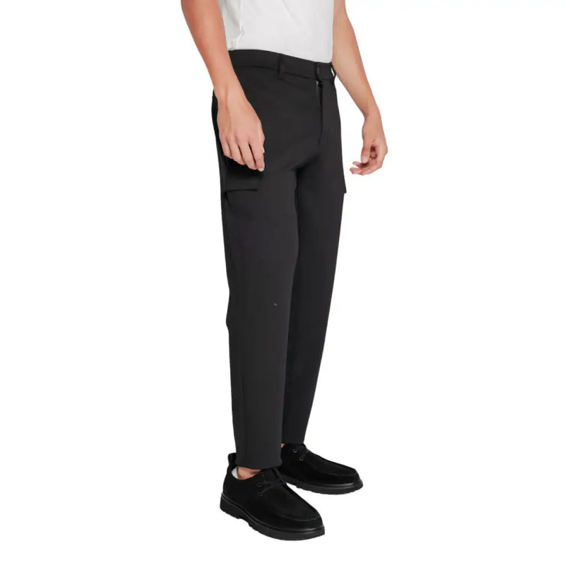 Calvin klein men black polyester viscose blend winter trousers with sleek modern cut and subtle side pockets