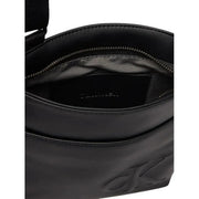 Calvin klein men black polyurethane crossbody shoulder bag with embossed logo and zipper-lined interior