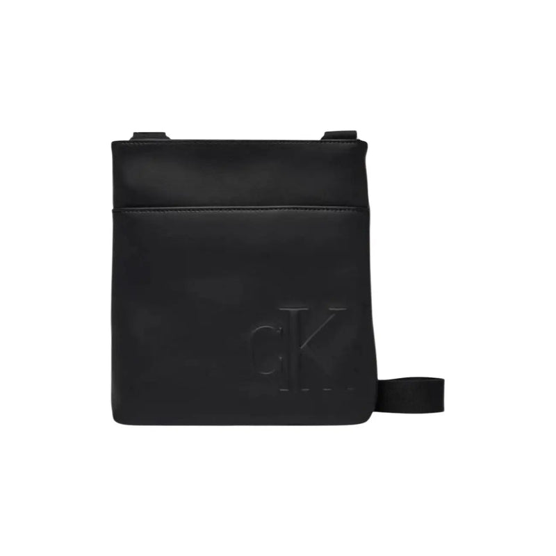 Calvin Klein men black polyurethane crossbody shoulder bag with sleek minimalist design and embossed logo 19x21x4 cm