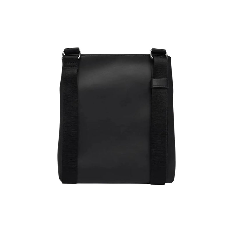 Calvin Klein men black polyurethane shoulder bag with sleek minimalist design and sturdy straps 19x21x4 centimeters