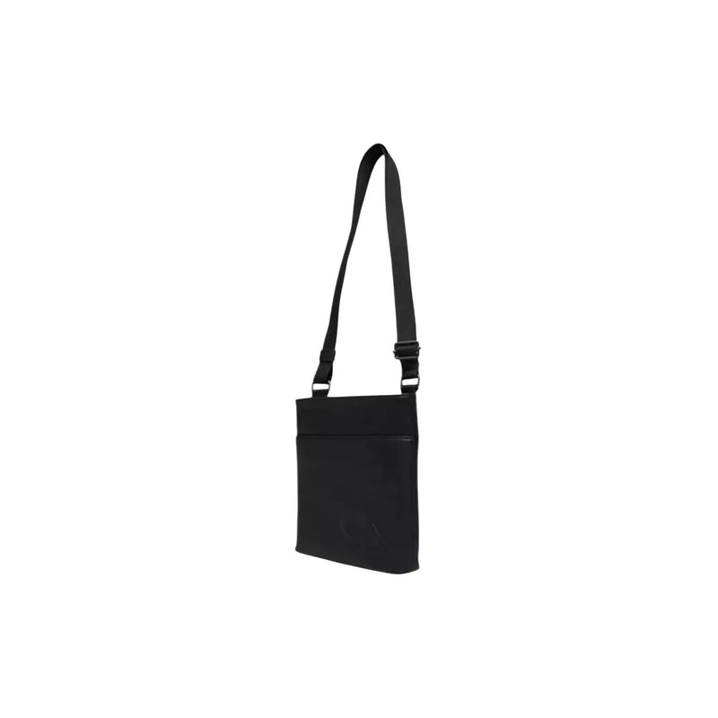 Calvin Klein men black polyurethane crossbody shoulder bag with sleek minimalist design and adjustable strap 19x21x4 cm