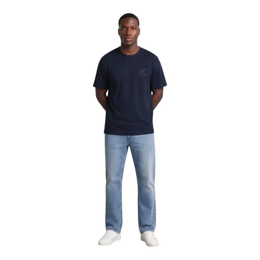 Navy blue Calvin Klein men cotton t shirt with round neck and subtle embroidered logo on the left chest