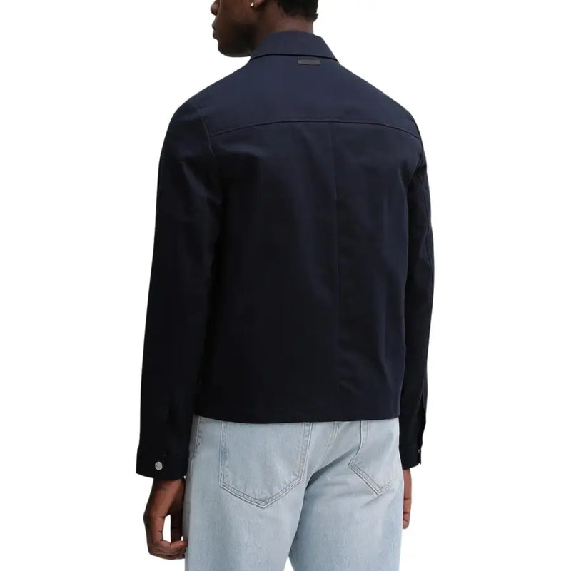 coton bleu marine foncé Calvin Klein Blazer zippé pour homme, col structuré et coutures discrètes, coupe classique