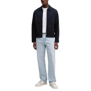 Calvin Klein Blazer bleu marine en coton pour homme, coupe classique, fermeture éclair sur le devant.