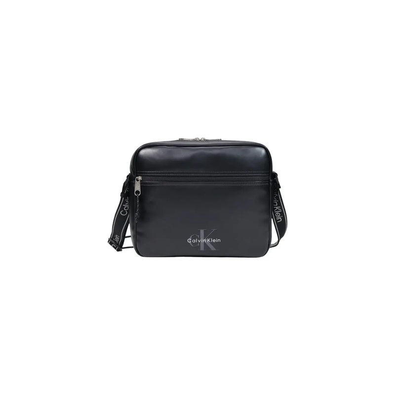 Calvin Klein men bold logo webbing laptop bag in black with sleek minimalist design and subtle front logo