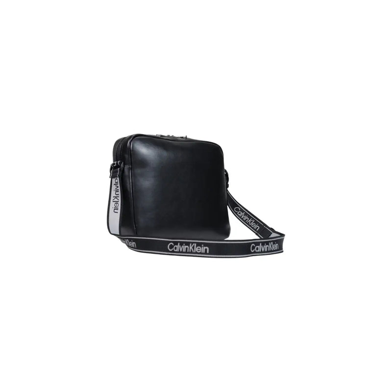 Calvin Klein men bold logo webbing laptop bag black 35cm with sleek matte leather and logo stamped strap