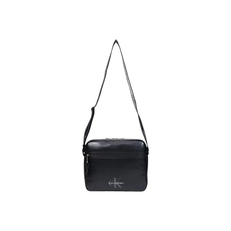 Calvin Klein men bold logo black crossbody laptop bag with sleek minimalist design and signature logo on front