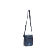 Dark blue Calvin Klein men bold logo webbing crossbody bag with matching strap featuring light blue logo W18cm