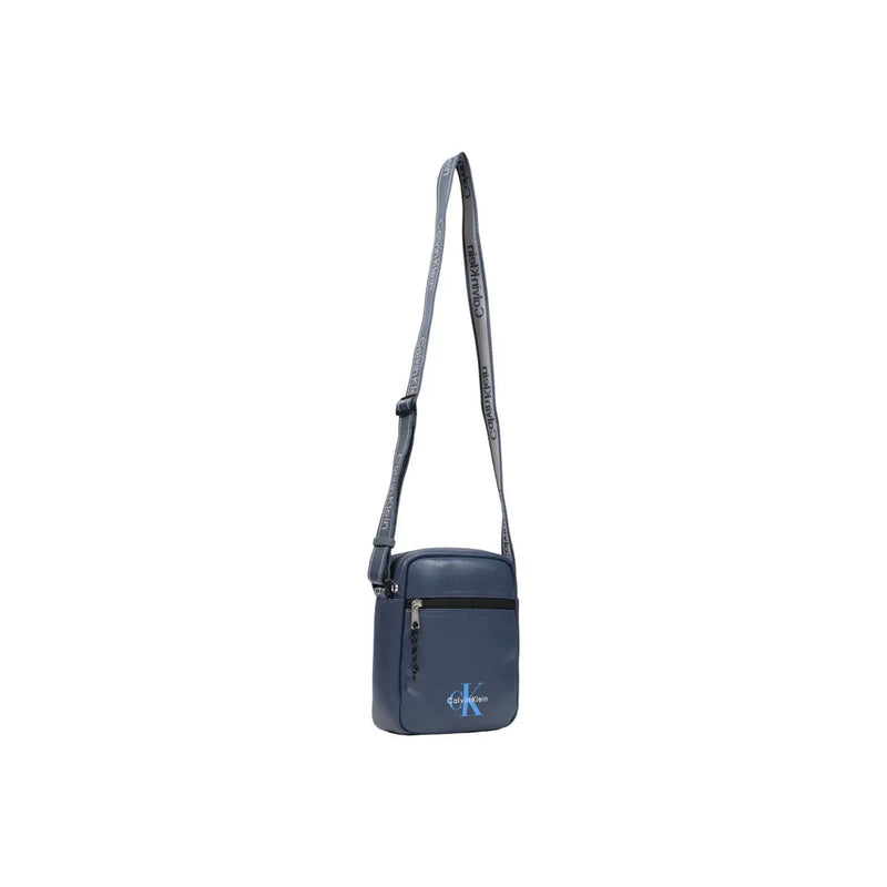 Dark blue Calvin Klein men bold logo webbing crossbody bag with matching strap featuring light blue logo W18cm