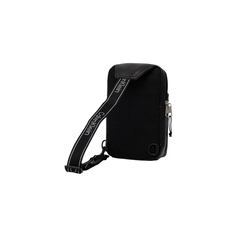 Calvin Klein men bold logo webbing sling bag black with mesh body and contrasting leather trim crossbody bag