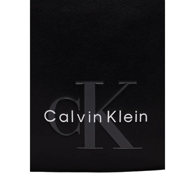 Calvin klein men bold logo webbing sling bag black leather with embossed logo and w17cm size