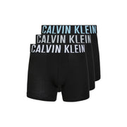 Calvin Klein Herren-Boxershorts aus schwarzem Baumwoll-Stretchmaterial mit kontrastierenden weißen und hellblauen Logostreifen