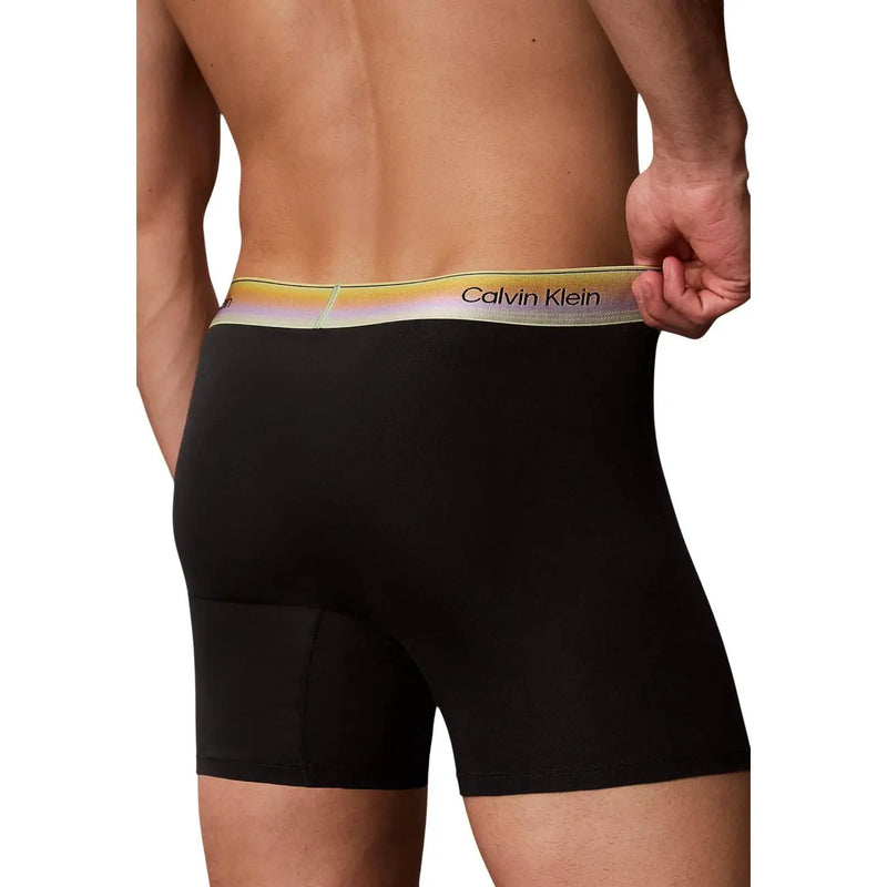 Black Calvin Klein men boxer briefs made of cotton stretch with a rainbow-striped elastic waistband