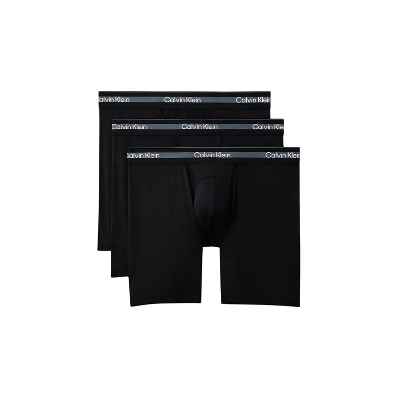 Black Calvin Klein men boxer briefs with white logo band made of polyester in a 3 pack set