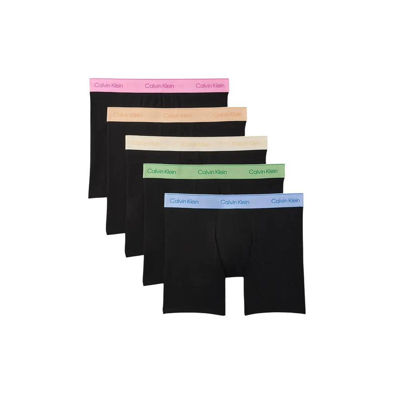 Calvin Klein Schwarze Herren-Boxershorts aus Baumwolle mit farbigen Gummibündchen, 5er-Pack für optimalen Tragekomfort im Alltag