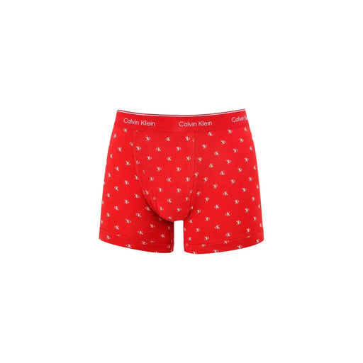 Lot de 3 boxers Calvin Klein pour homme, en coton rouge, avec logo CK blanc et ceinture rouge assortie portant le nom de la marque.
