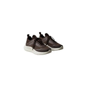 Calvin Klein men brown lace up sneakers made of polyester 100 with dark brown mesh synthetic leather and white rubber sole