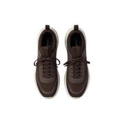 Brown calvin klein men lace up sneakers with mesh upper and white rubber sole made of 100 polyester