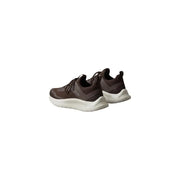 Brown skechers athletic sneakers with white rubber sole and mesh upper for men polyester 100 lace up design