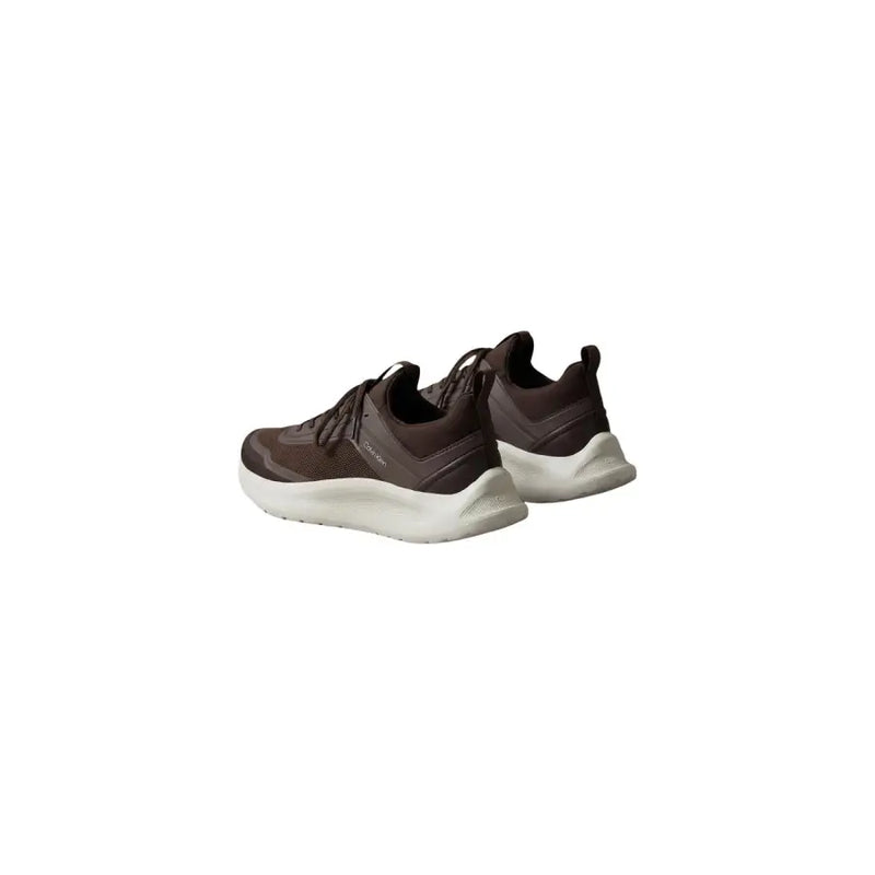 Brown skechers athletic sneakers with white rubber sole and mesh upper for men polyester 100 lace up design