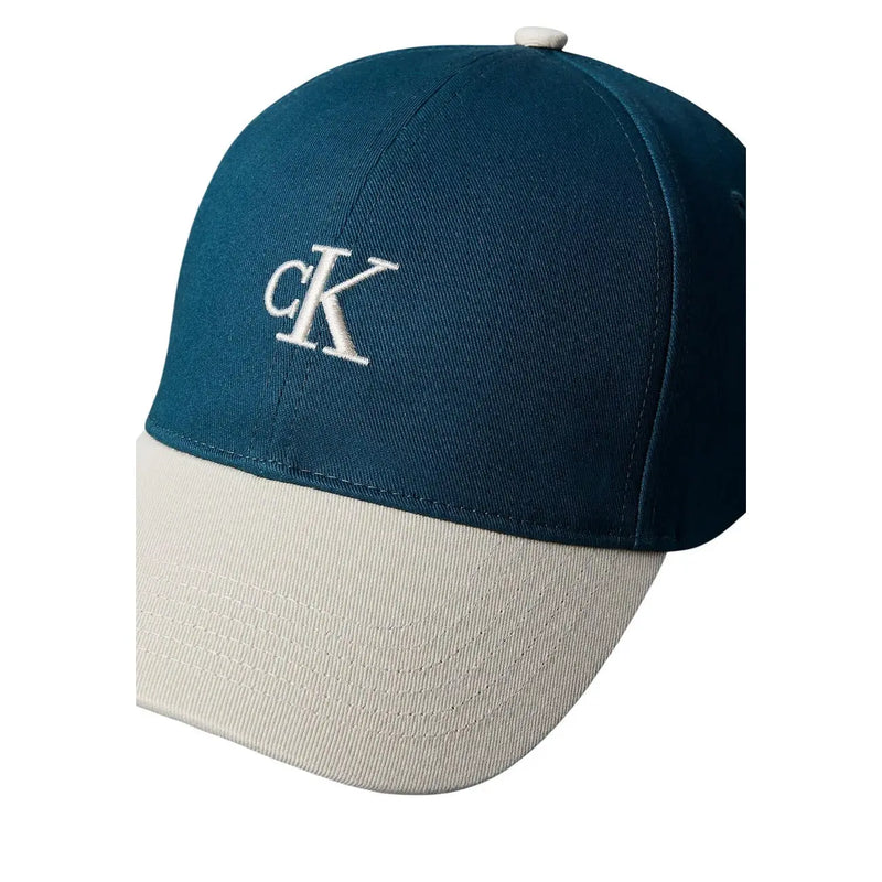 Calvin klein men cap green two-tone dark teal and off-white 100 percent cotton with white embroidered ck logo one size