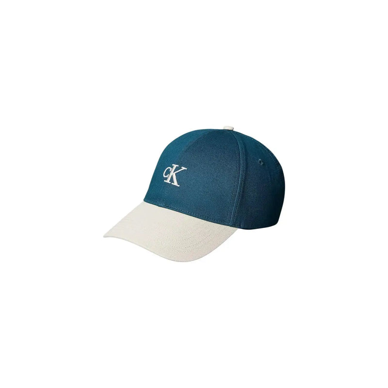Calvin Klein men cap green two-tone teal and off-white 100 percent cotton with white embroidered ck logo front