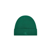 Calvin Klein men cap green viscose blend solid knit beanie with folded cuff and subtle embroidered ck logo for fall winter accessory