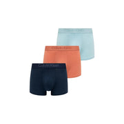 Set of three calvin klein men cotton boxer briefs in navy coral and light blue colors for everyday comfort