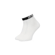 White cotton ankle socks with black ribbed cuff and calvin logo, part of calvin klein men cotton underwear collection