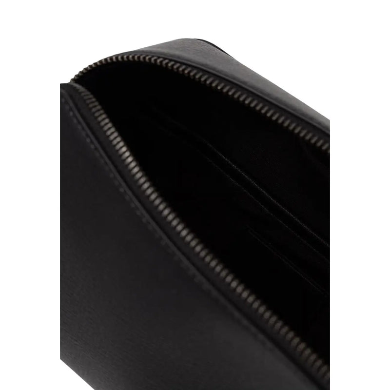 Calvin Klein men emblem black leather dopp kit bag with sleek zipper closure for organized travel essentials
