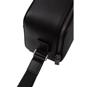Calvin Klein men emblem black textured leather crossbody bag with sleek zipper and adjustable strap