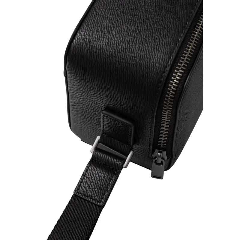 Calvin Klein men emblem black textured leather crossbody bag with sleek zipper and adjustable strap