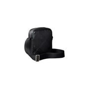 Calvin Klein men emblem reporter bag in black leather with embossed logo pattern and silver toned buckle