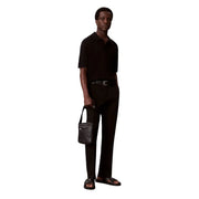 Calvin Klein men emblem reporter bag in black leather with quilted diamond pattern and silver-tone hardware
