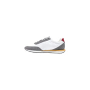 Calvin Klein men grey faux leather sneakers size 38 with white and gray suede canvas and red heel tab detail