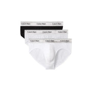Calvin Klein Herren-Hüftslip aus weißem Baumwoll-Elastan mit schwarzem Bund und weißem Logo-Gummiband, 3er-Packung