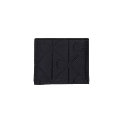 Portefeuille zippé en cuir noir Calvin Klein pour homme, orné d'un logo géométrique en relief, dimensions : L 7 x H 9 cm