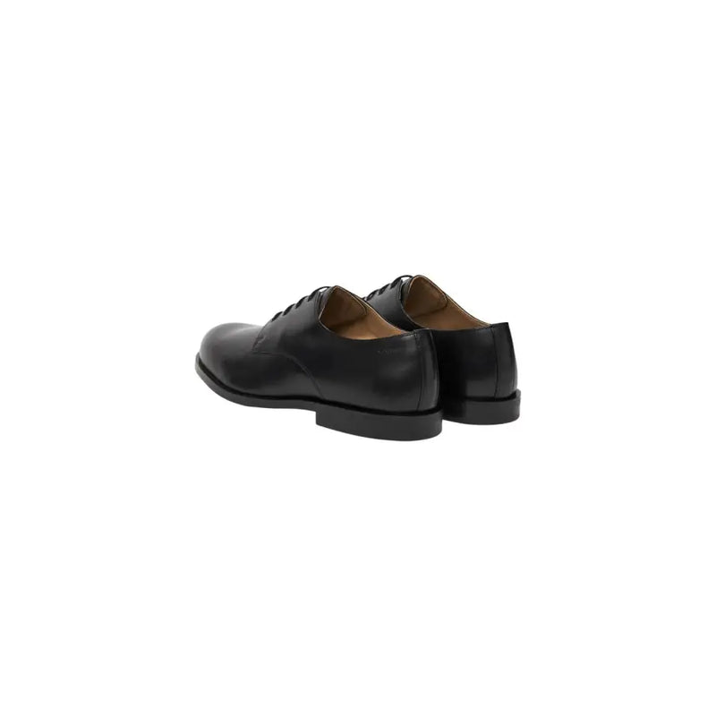 Calvin Klein men leather lace up shoes in elegant black with classic oxford design and tan lining