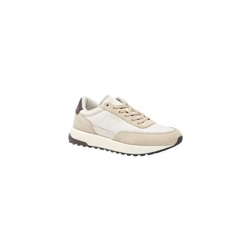 Calvin klein men leather sneakers beige and white suede with chunky sole brown lace up shoes