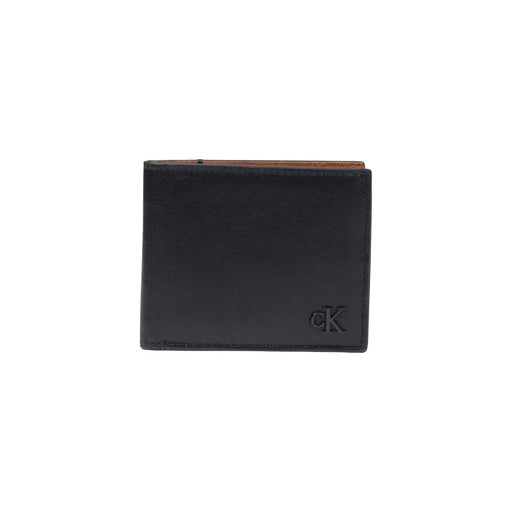 Calvin Klein Portefeuille homme en cuir noir avec intérieur beige et logo CK en relief 11 x 9,5 cm