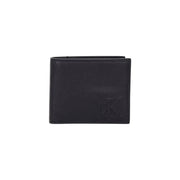 Calvin Klein men wallet black leather with embossed CK logo front view for everyday use