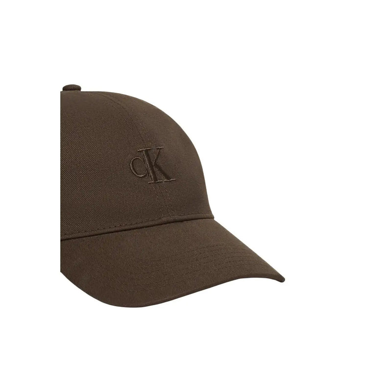 Brown Calvin Klein men’s monogram baseball cap made of cotton with subtle embroidered logo in one size