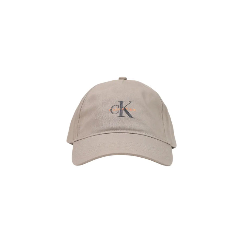 Beige Calvin Klein men monologo printed baseball cap made of cotton featuring an embroidered logo