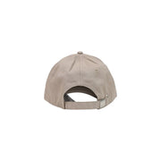 Beige calvin klein men monologo printed baseball cap with fabric strap and silver metal buckle back view in cotton