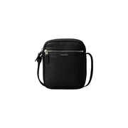 Calvin Klein men perforated reporter bag black textured leather crossbody with silver zipper size w6 h21 l6